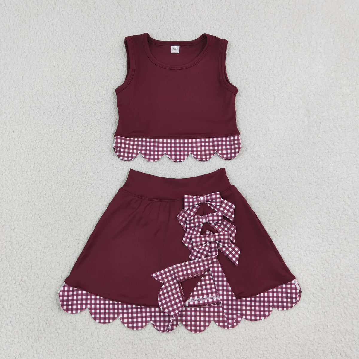maroon gingham scallop athletic skort outfit girls clothing