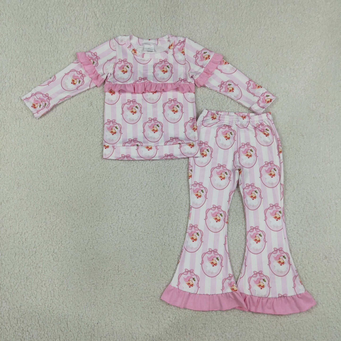 GLP3450 ruffle pink santa shirt pants set Christmas girls outfit