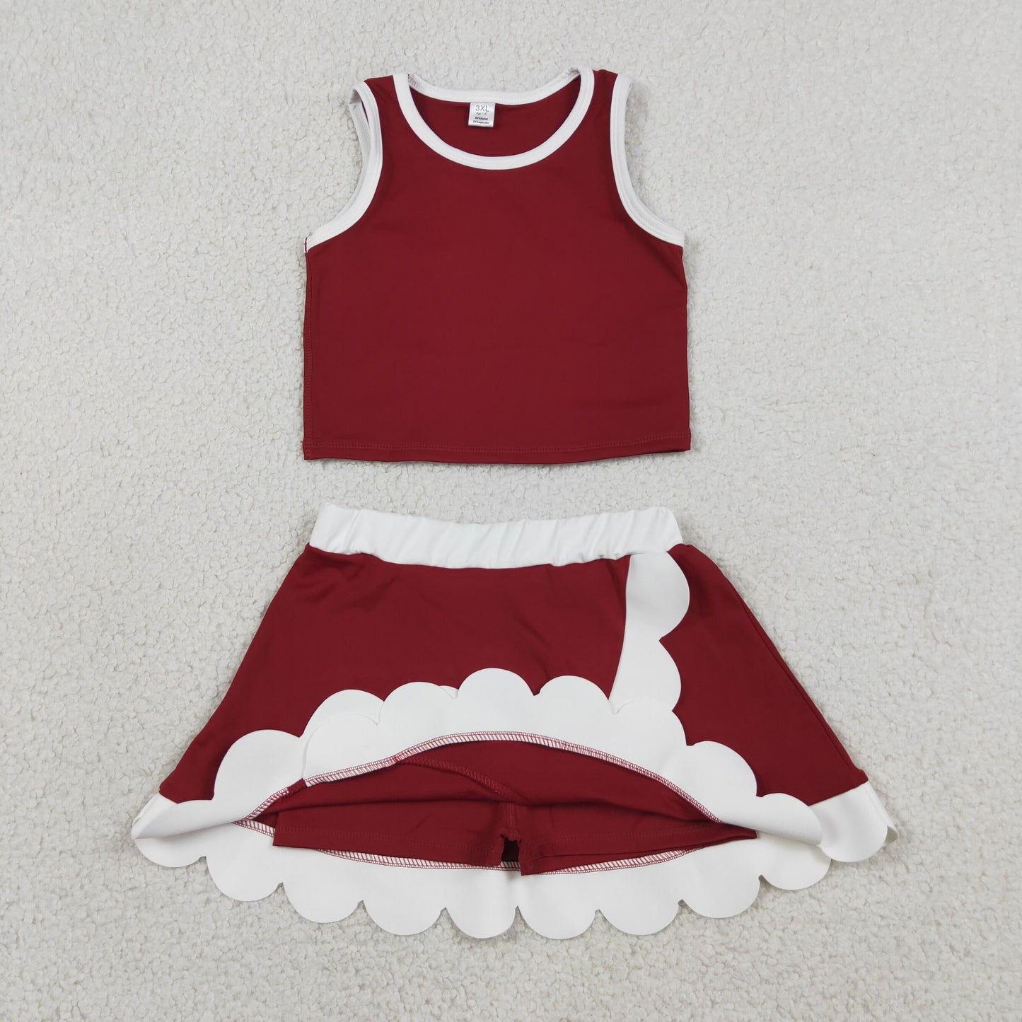solid maroon white scallop athletic skort outfit girls clothes