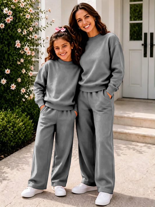 custom style moq 5pcs each items solid cotton grey mommy and me outfits