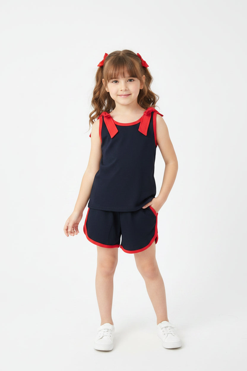 black red bow shorts set summer girl clothing