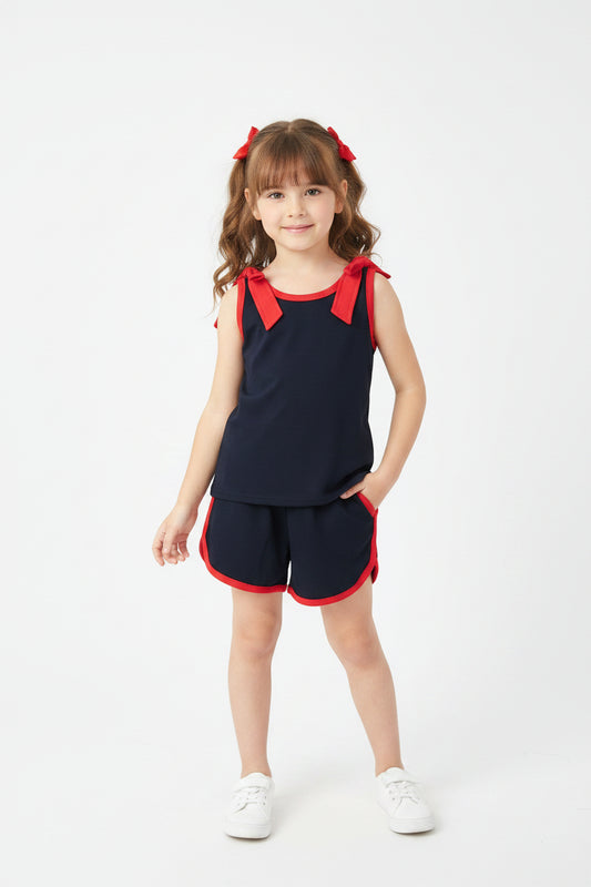 black red bow shorts set summer girl clothing