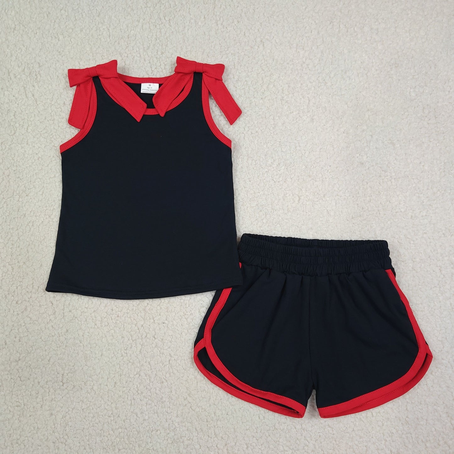 black red bow shorts set summer girl clothing
