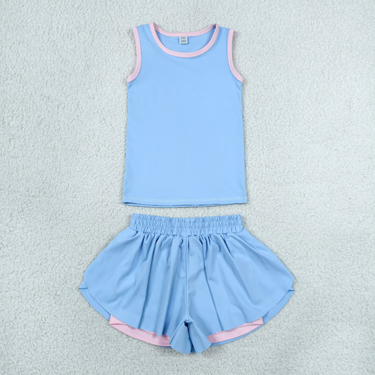 solid pink and blue athletic butterfly shorts set toddler girl clothing