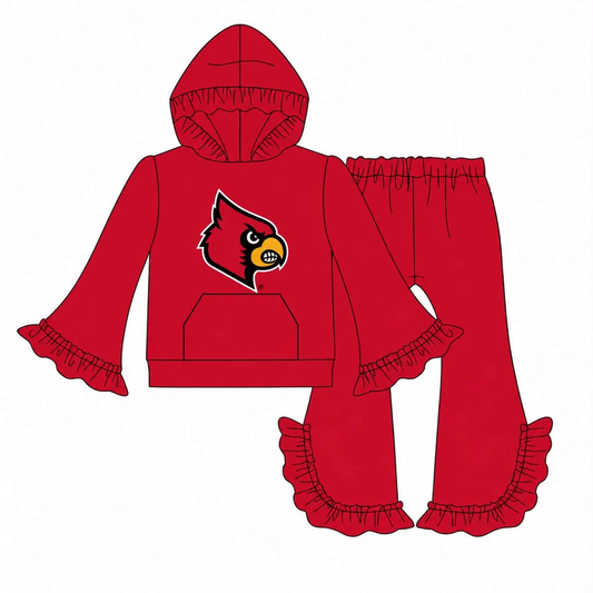 Custom order MOQ 5 Baby Girls Red Bird Hooded Top Pants Outfits Clothes Sets
