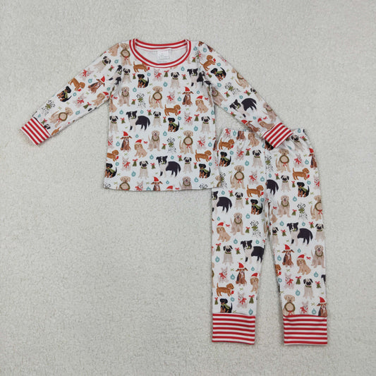 GLP2193 Baby Girls Hats Dogs Holly Top Pants Christmas Pajamas Sets