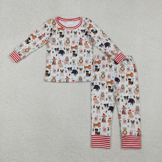GLP2193 Baby Girls Hats Dogs Holly Top Pants Christmas Pajamas Sets D 1030