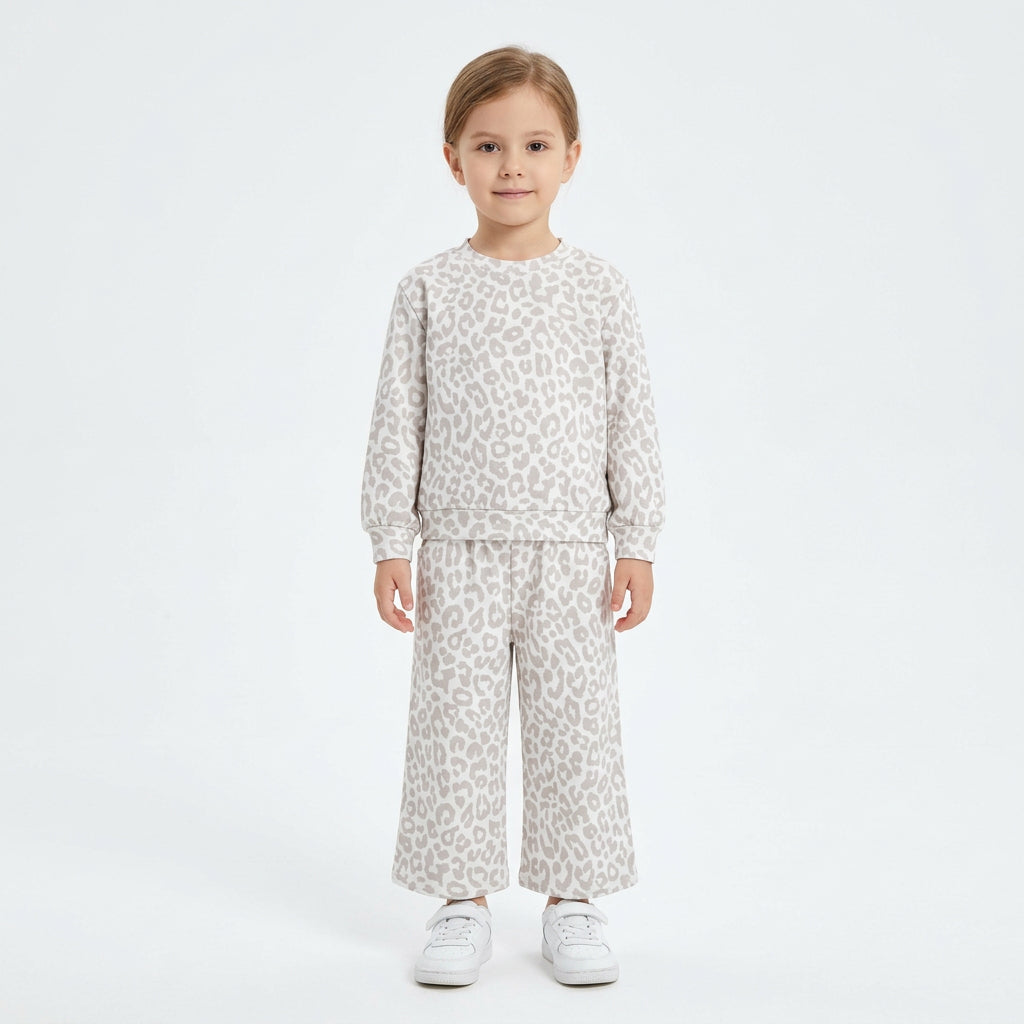 leopard sweatershirt wide leg pants set girl clothing