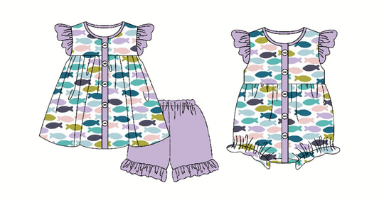 Custom baby girls fish set rompers D 3.25
