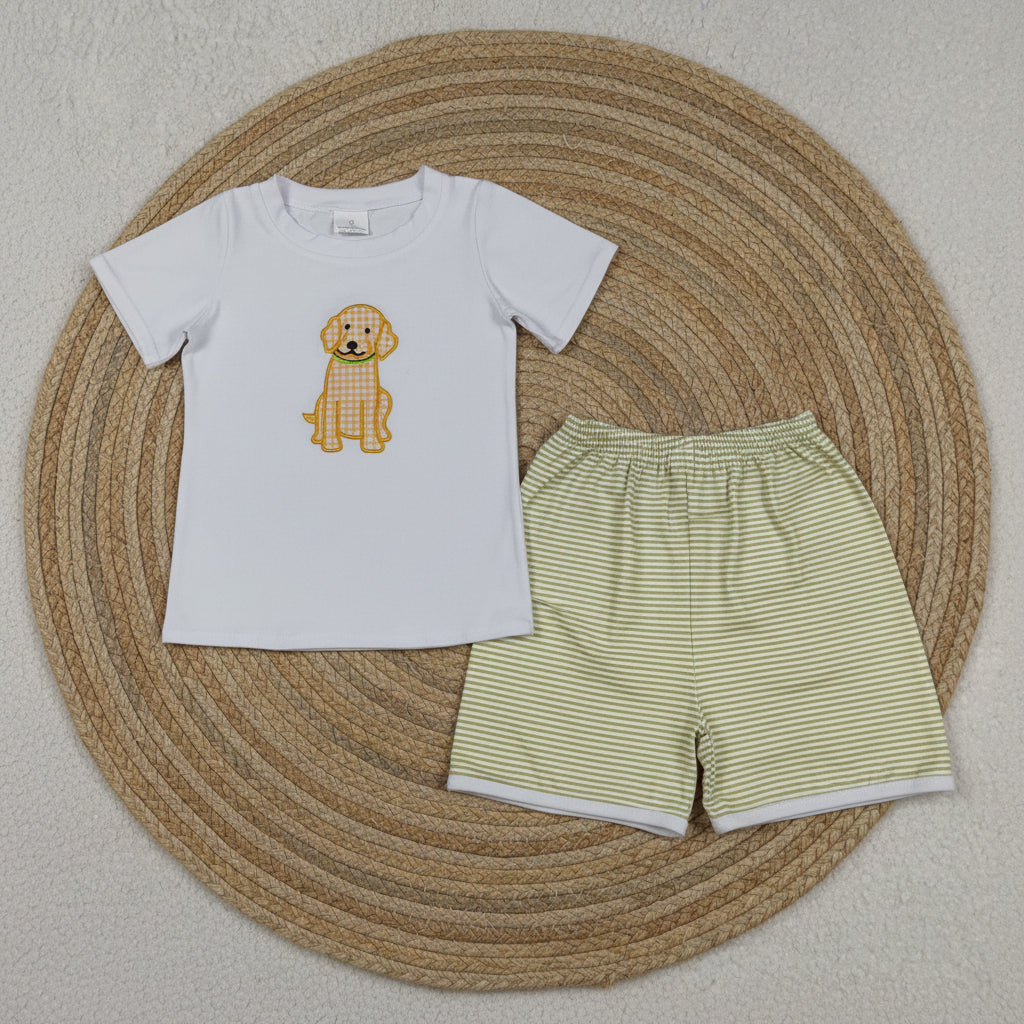 dog embroidery boy shorts set kids boys clothes