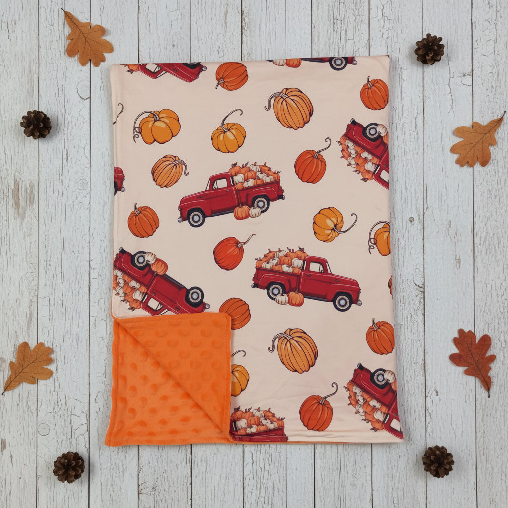 BL0289 pumpkin truck print baby blanket for fall