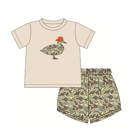 preorder BSSO0781 Brown and green camouflage duck short-sleeved shorts suit