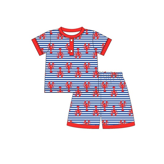 pre-order BSSO0806 Crayfish blue striped red trim short-sleeved shorts pajama set