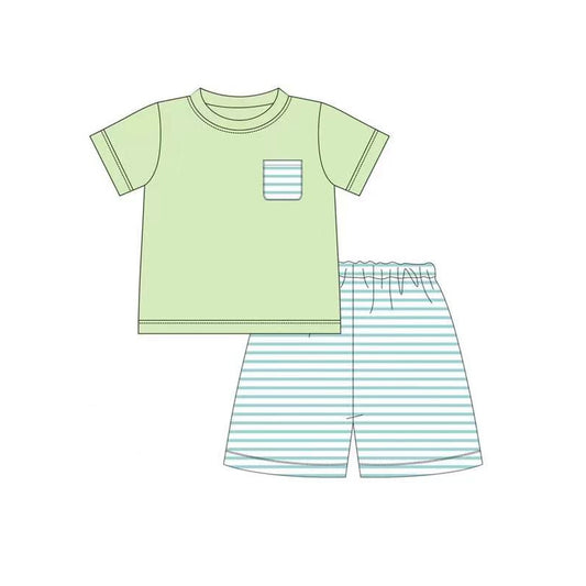 presale BSSO0877 Striped pocket light green short-sleeved shorts suit