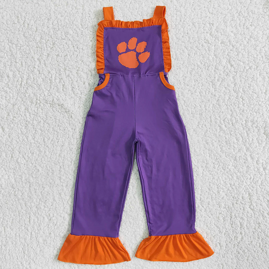 E4-3 orange paw girls team football jumpsuits rompers overall