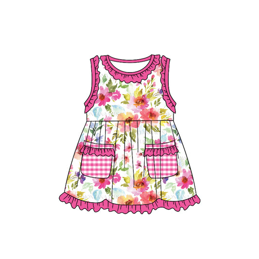 pre-order GSD1005 baby girls clothes purple flower summer sleeveless dress