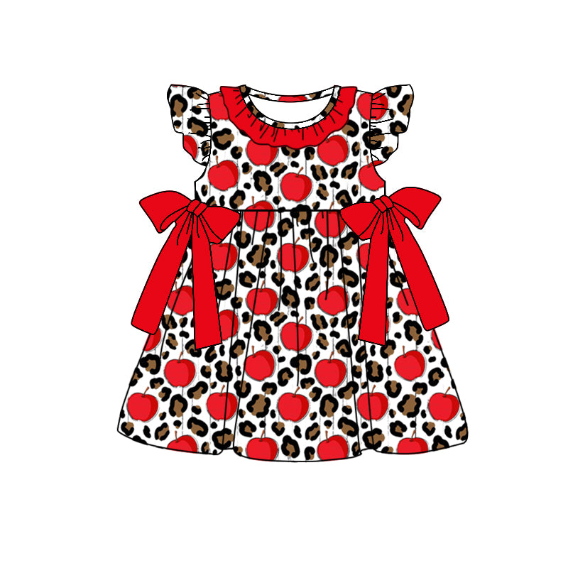 preorder GSD1024 Apple leopard print red lace bow flying sleeve dress