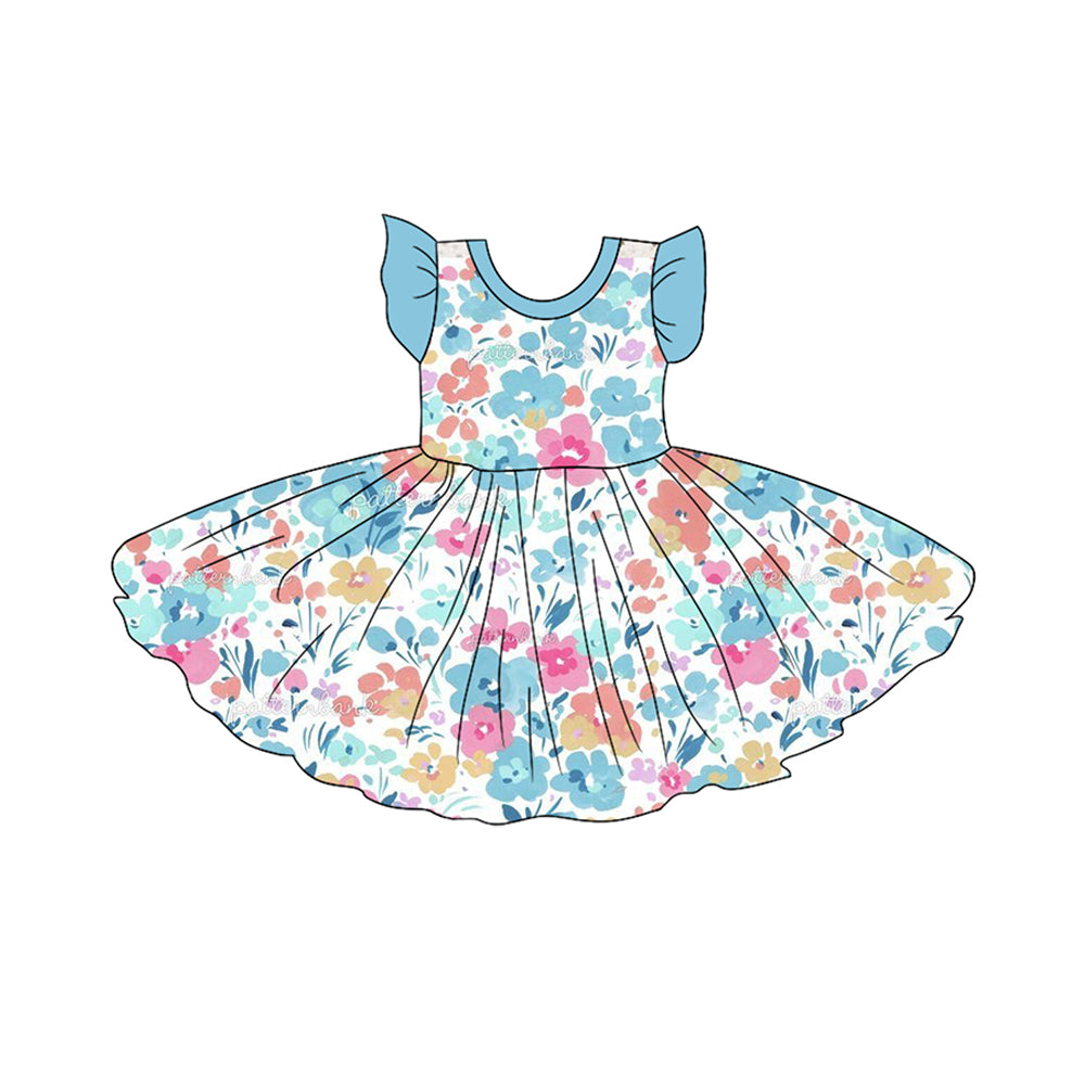 presale GSD1162 Floral blue flying sleeve dress