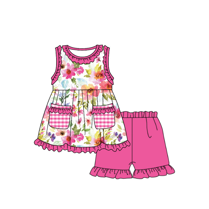 pre-order GSSO0896 baby girl clothes rose red flower summer outfit