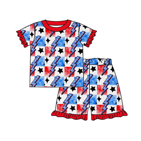 preorder GSSO0953 Baby Girls July 4th Red Blue Checker Shorts Set