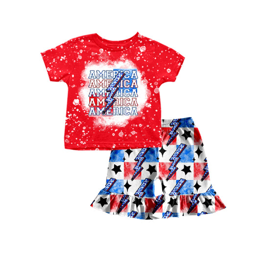 preorder GSSO0954 Baby Girls July 4th American Ruffle Shorts Set