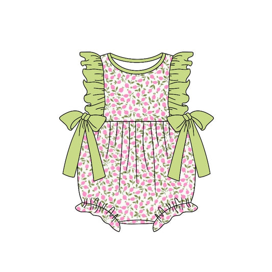 preorder SR1395 Newborn Baby Girls Pink Flower Romper