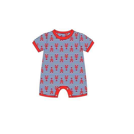 preorder SR1465 Crayfish blue striped red trim short-sleeved jumpsuit