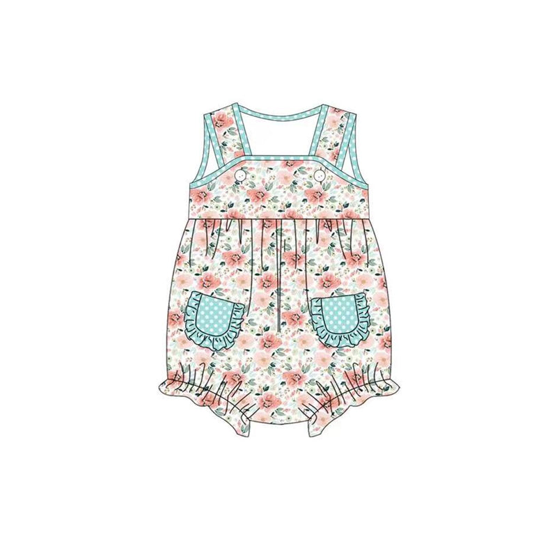 preorder SR1566 Floral Polka Dot Pocket Tank Bodysuit