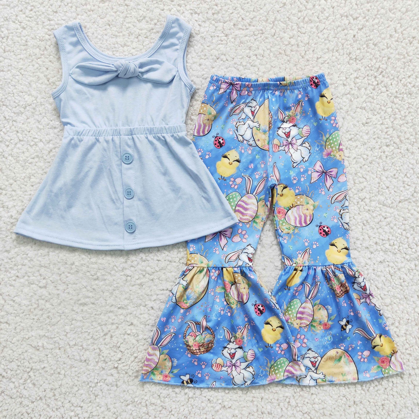 girl easter blue sleeveless rabbit egg outfit