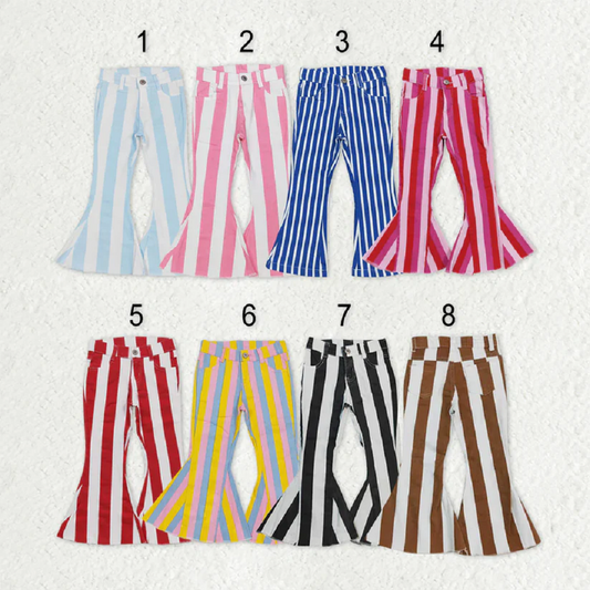 Sibling Baby Girls Colorful Stripes Bell Bottom Denim Jeans Pants D 927