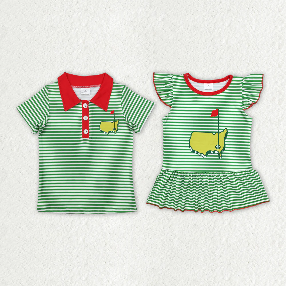 Match Children Red Flag Map Golf Course Green Striped Fly Sleeve Top D 3.26