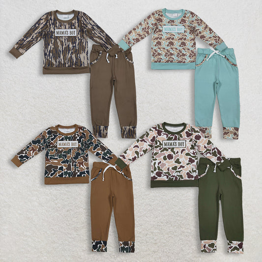 Sibling Baby Boys Embroidery Mama's Boy Camo Top Pockets Pants Clothes Sets  D 1206
