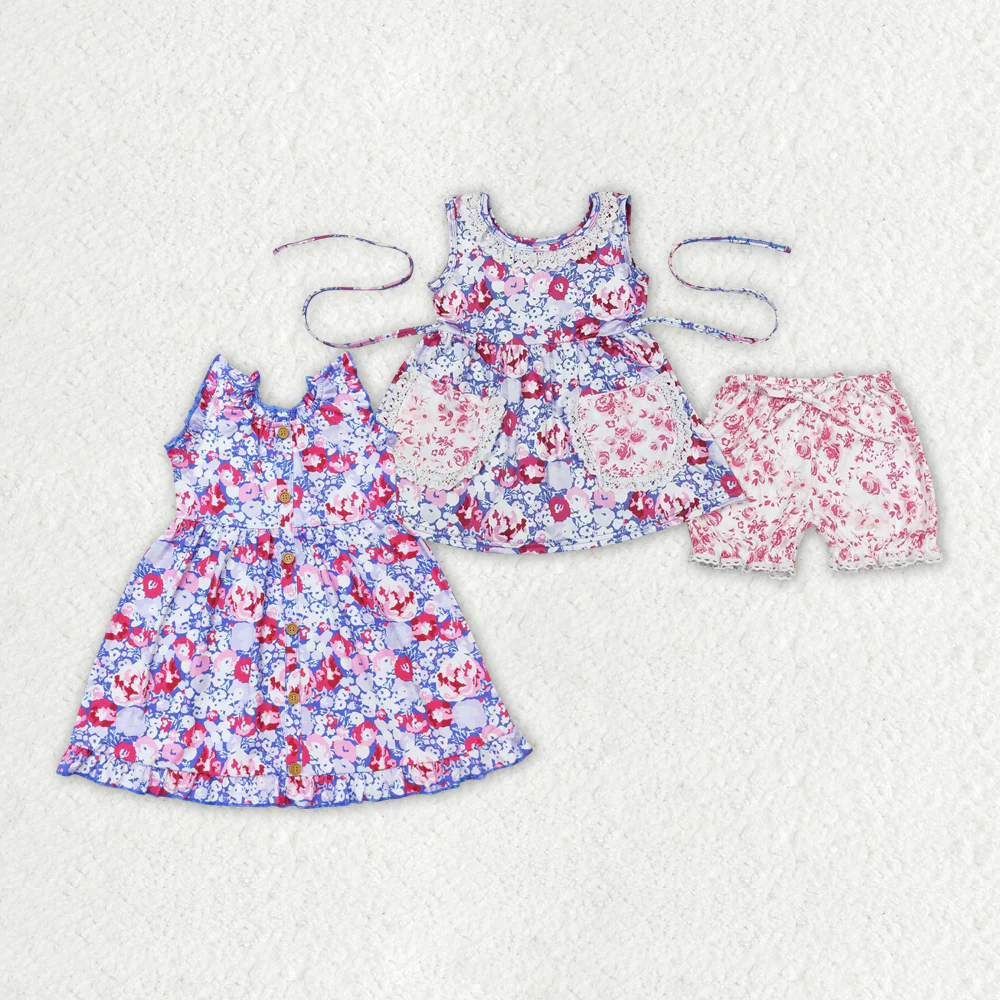 Match Baby Girls Purple Flowers Pockets Sibling Sister Dresses Clothes Sets