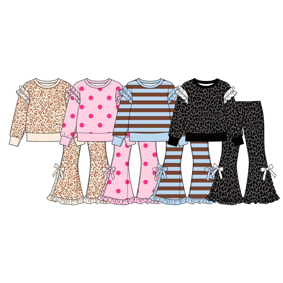 Pre order polka dots leopard striped outfit girls clothing