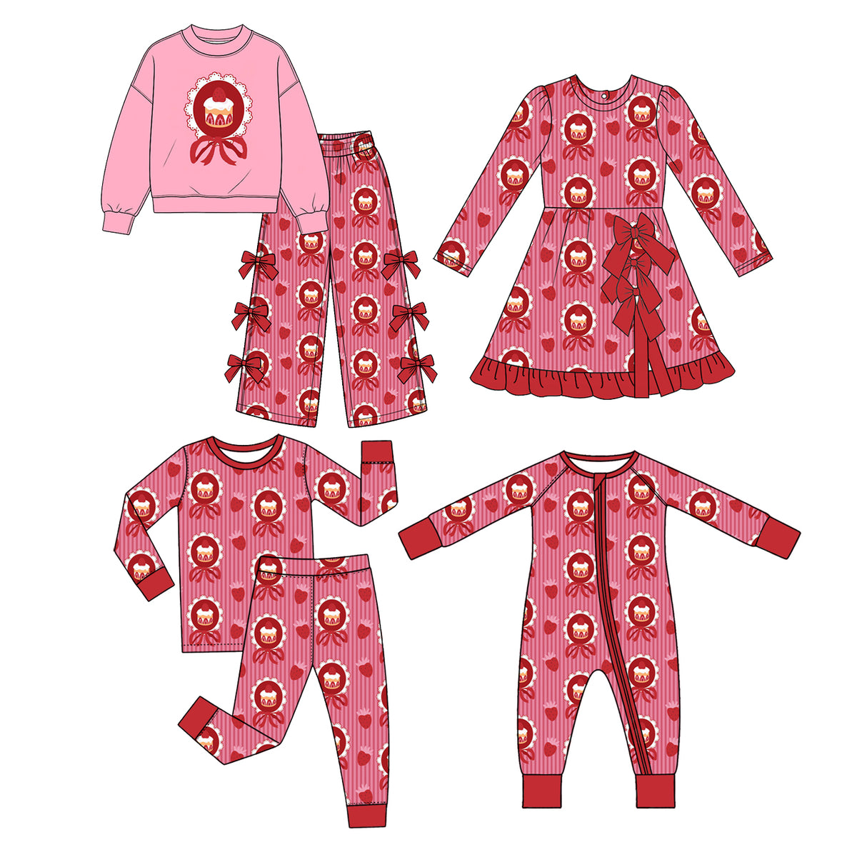 Pre order strawberry cake valentine's day sibling girl clothing