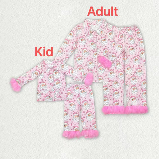 Mommy And Me Christmas Pink Santas Fur Shirt Pants Pajamas D 920