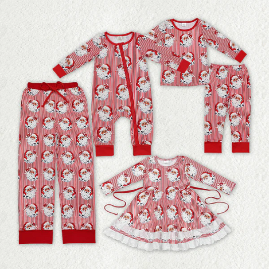Sibling Baby Kids Christmas Stripes Santa Dresses Bamboo Pajamas Clothes Sets