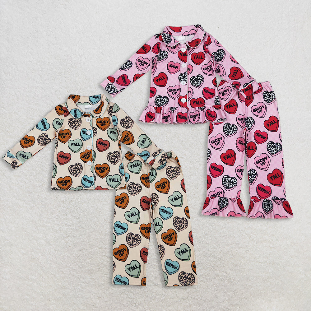 Sibling Baby Boys Girls Hearts Plaid Button Pants Valentine Pajamas Sets D 1024