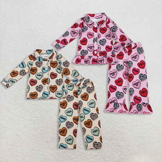 Sibling Baby Boys Girls Hearts Plaid Button Pants Valentine Pajamas Sets D 1024