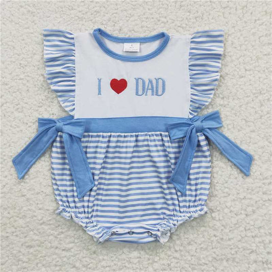 SR0235 Girls Embroidered Heart DAD Blue Flying Sleeve Jumpsuit