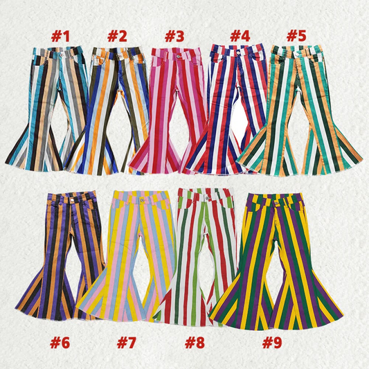 Match 9 Colors Stripes Denim Bell Bottom Jeans Girls Pants Sisters Wear D 6.17