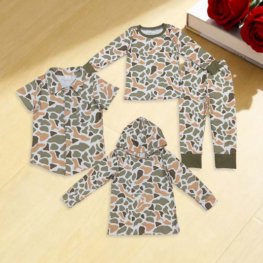 Sibling Baby Boys Green Orange Camo Western Pajamas Button Shirts Hoodies Top  D 920