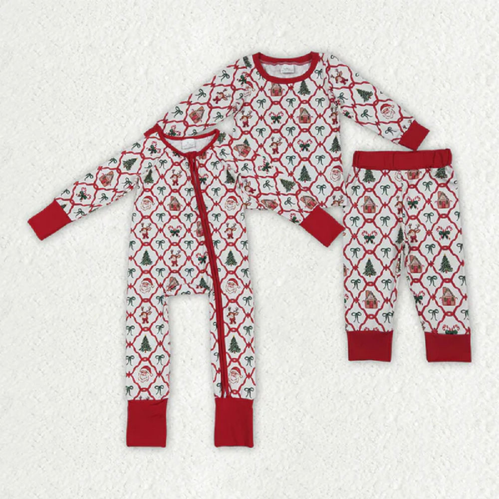 Sibling Baby Girls Christmas Bows Gingerbread Plaid Rompers Pajamas  D 6.17