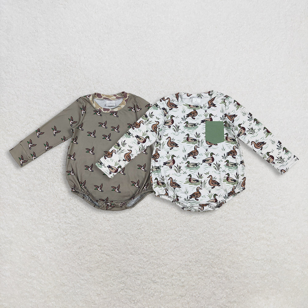 Sibling Baby Boys Long Sleeve Ducks Plaid Hunting Rompers D 1111