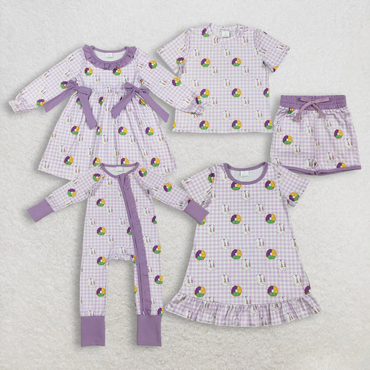 Sibling Baby Girls Mardi Gras Donuts Boot Checked Dress with Pocket Short Clothes Set Ruffle Zip Romper for Toddlers