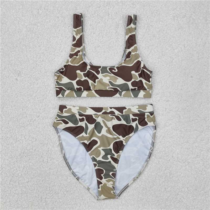 Match Family Baby Girls Green Camouflage Boys Trunks Swimsuits
