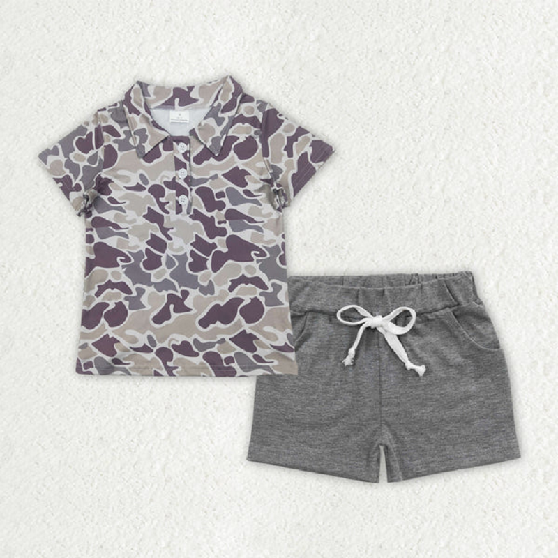 Sibling Baby Boys Camo Print Button Polo Shirts Pockets Short Western Set D 816