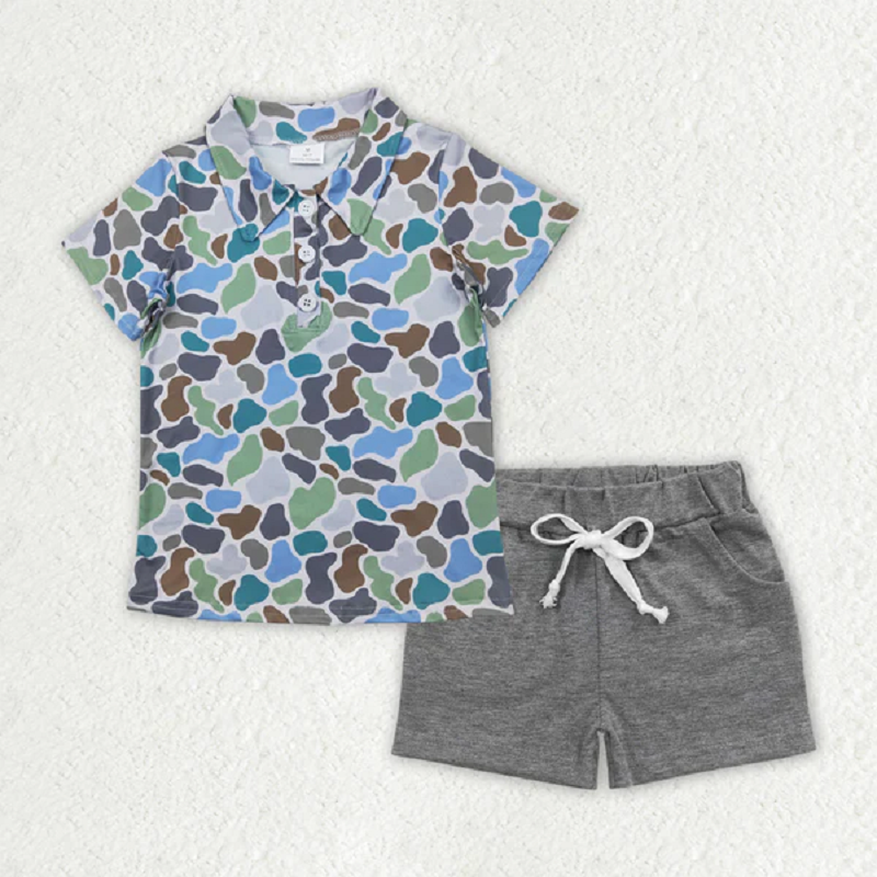 Sibling Baby Boys Camo Print Button Polo Shirts Pockets Short Western Set D 816