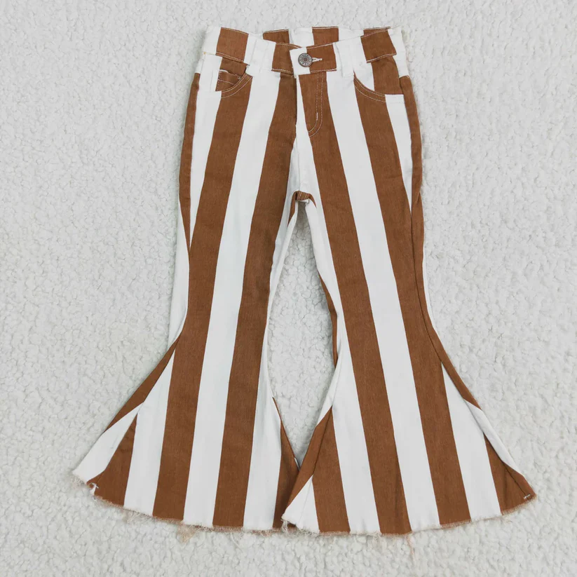 Sibling Baby Girls Colorful Stripes Bell Bottom Denim Jeans Pants D 927