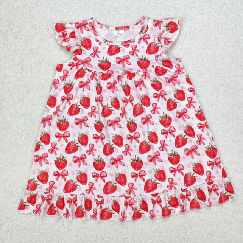 Match Baby Girls Red Strawberry Bows Dresses Outfits D 3.14